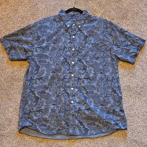 Casual Blue Camouflage Button-Down Shirt
